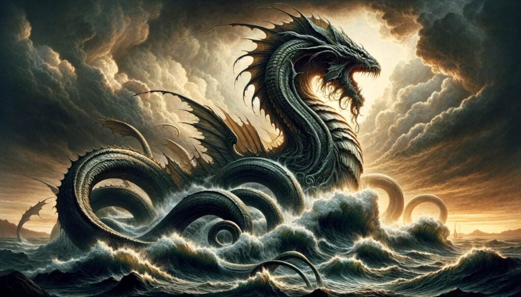 Representation of Leviathan sea serpent demon.