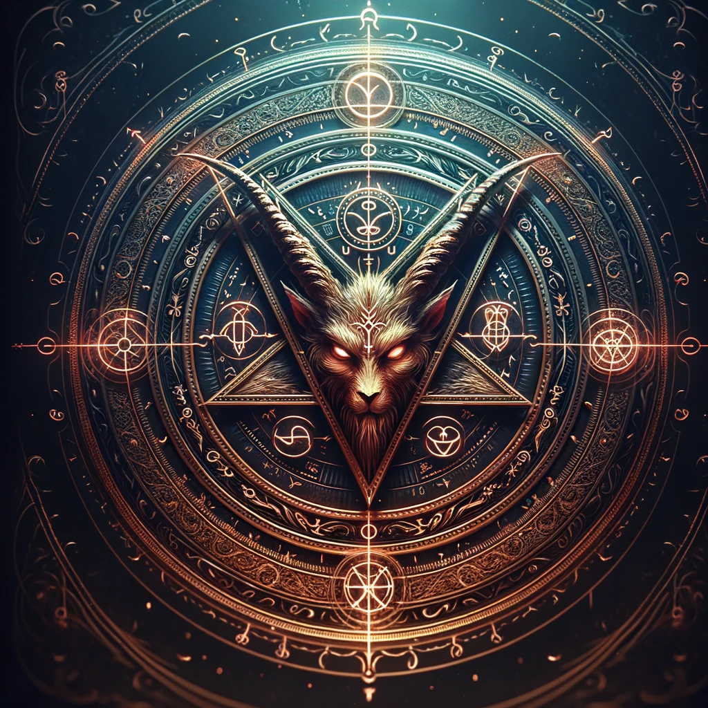 An intricately detailed artistic rendering of the Sigil of Lucifer against a dark, atmospheric background with mystical and arcane symbols.