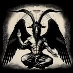 Illustration of Baphomet with a goat's head and a human body.