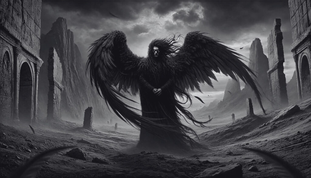 Yeqon, a fallen angel with dark wings.